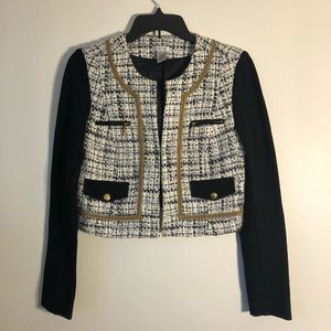 Caché Gold Trim Wool Blend Cropped Blazer Jacket
